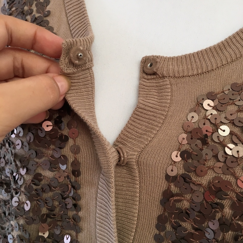 Talbots Brown Sequins Button Down Cardigan Size M - image 3